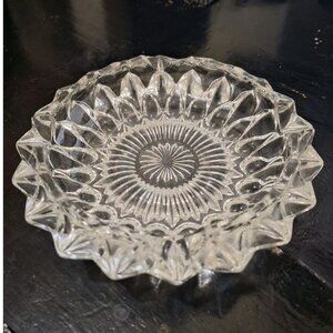 Vintage Heavy Clear Glass Round Ashtray 7.5 inches